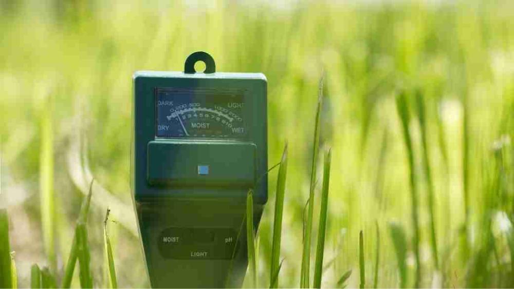 A soil testing device checking soil health.