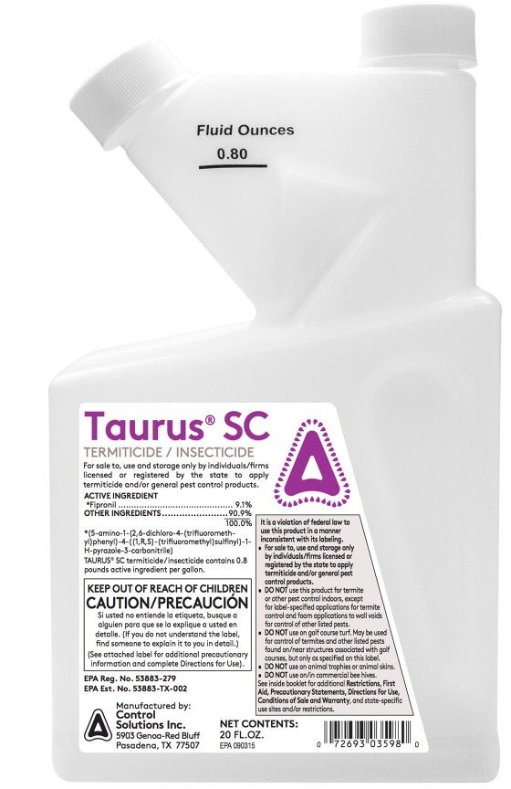 An image of a 20 oz Taurus SC termiticide bottle.